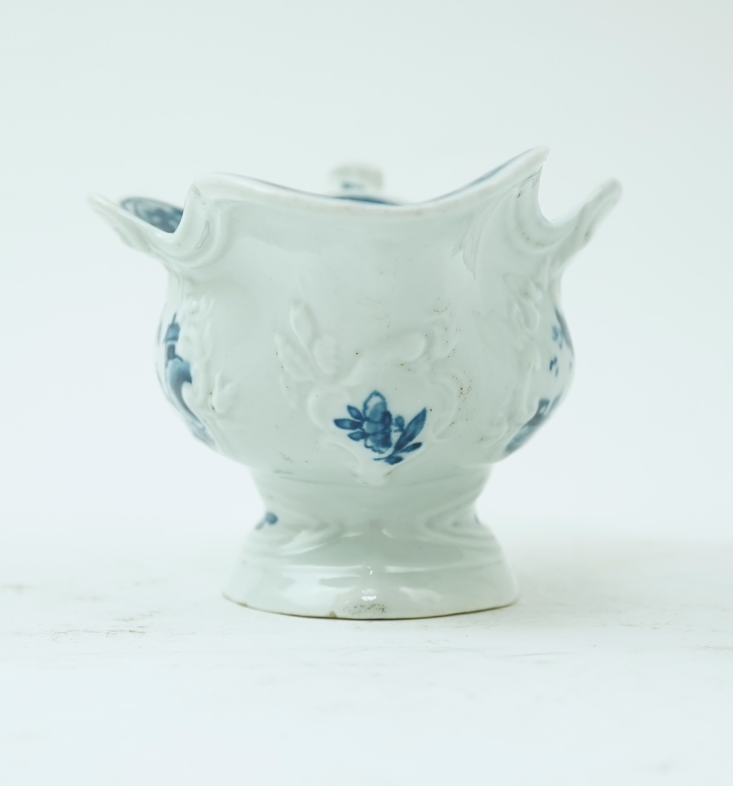A Worcester blue and white Triangular Platform pattern high footed sauce boat c.1755